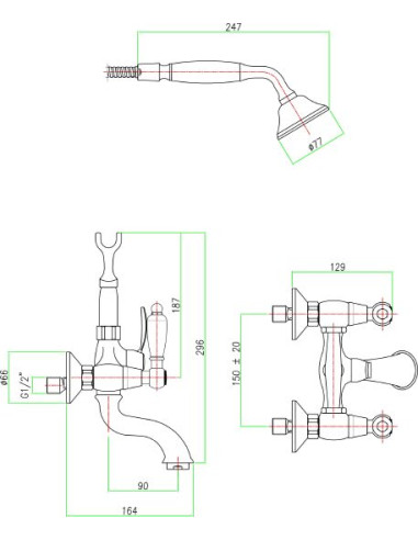Fiore jaucējkrāns vannai ar dušu Coloniale...