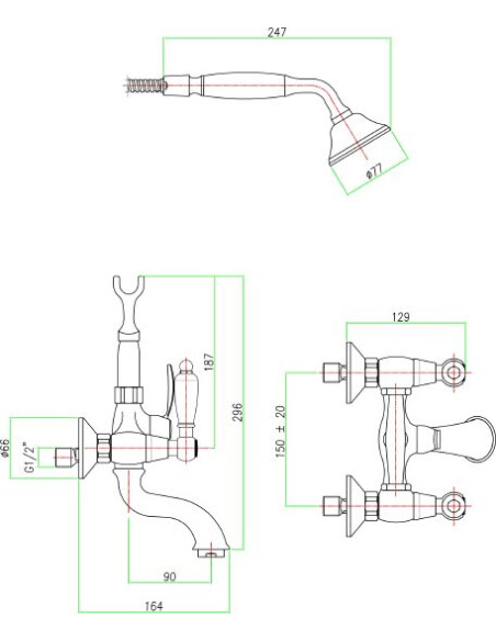 Fiore jaucējkrāns vannai ar dušu Coloniale 02ZZ0600