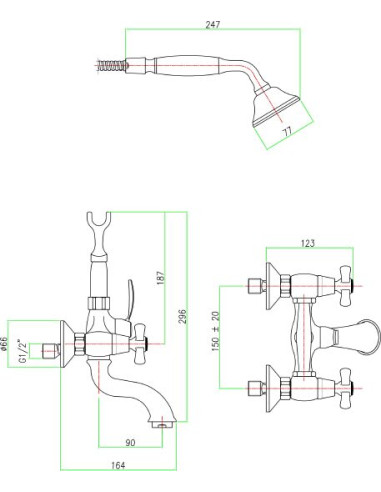 Fiore jaucējkrāns vannai ar dušu Margot 26ZZ0600