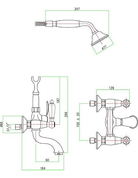Fiore jaucējkrāns vannai ar dušu Coloniale 02CR0600
