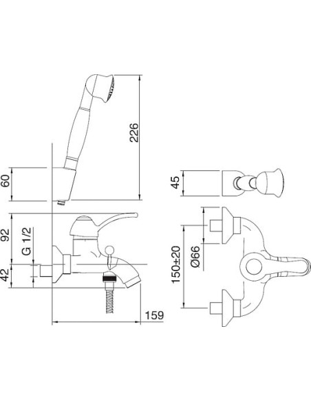 Treemme jaucējkrāns vannai ar dušu Miss 1600.DD