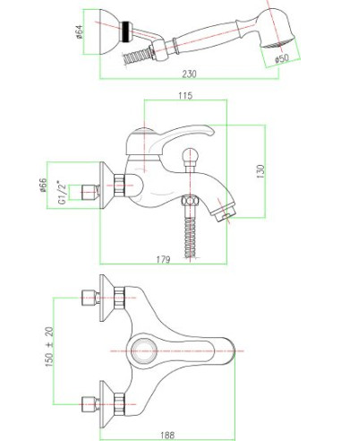 Fiore jaucējkrāns vannai ar dušu Jafar 47ZZ5103