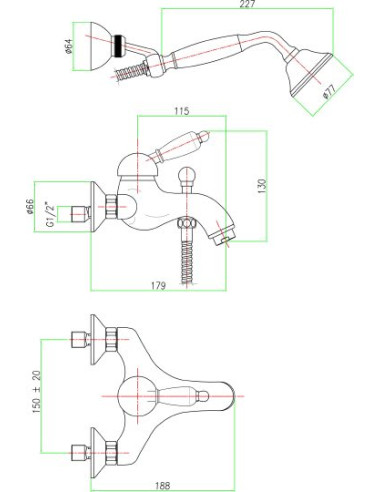 Fiore jaucējkrāns vannai ar dušu Imperial 83ZZ5104