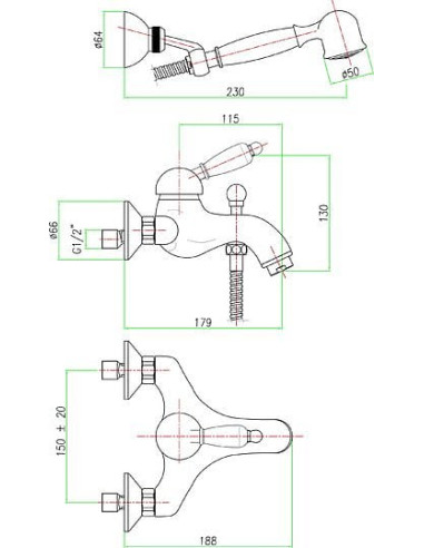 Fiore jaucējkrāns vannai ar dušu Imperial 83OO5103