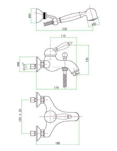 Fiore jaucējkrāns vannai ar dušu Imperial 83OO5103