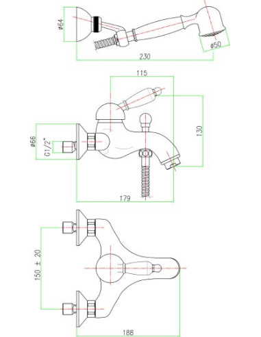 Fiore jaucējkrāns vannai ar dušu Imperial 83CR5103