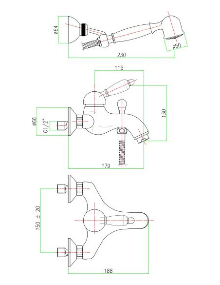 Fiore jaucējkrāns vannai ar dušu Imperial 83CR5103