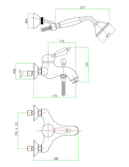 Fiore jaucējkrāns vannai ar dušu Imperial 83CR5104
