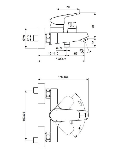 Ideal Standard jaucējkrāns vannai ar dušu Ceraflex B1740AA