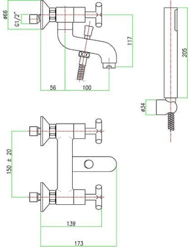 Fiore jaucējkrāns vannai ar dušu XT 25CR0510