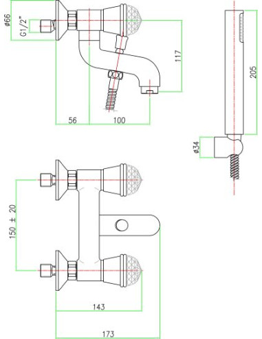 Fiore jaucējkrāns vannai ar dušu XT Sky 17CR0510