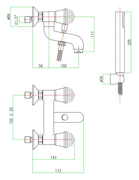 Fiore jaucējkrāns vannai ar dušu XT Sky 17CR0510