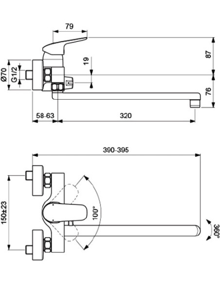 Ideal Standard jaucējkrāns vannai ar dušu Ceraflex B1741AA