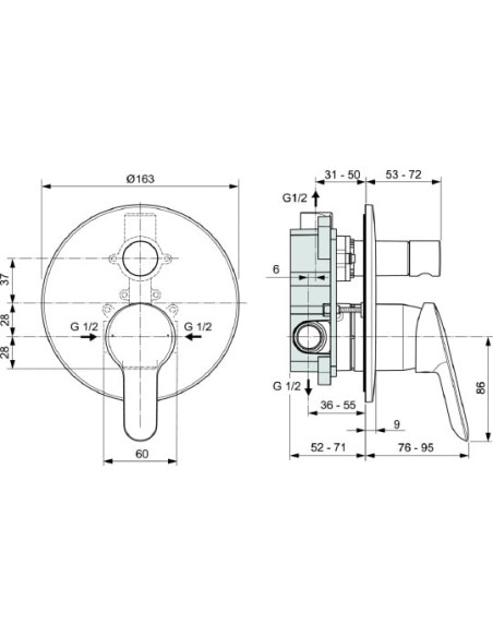 Ideal Standard jaucējkrāns vannai ar dušu Dot 2.0 A7165AA