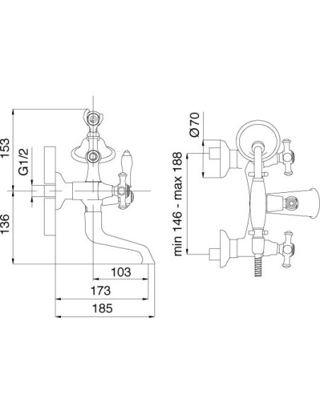 Treemme jaucējkrāns vannai ar dušu Old Italy 4400.UU