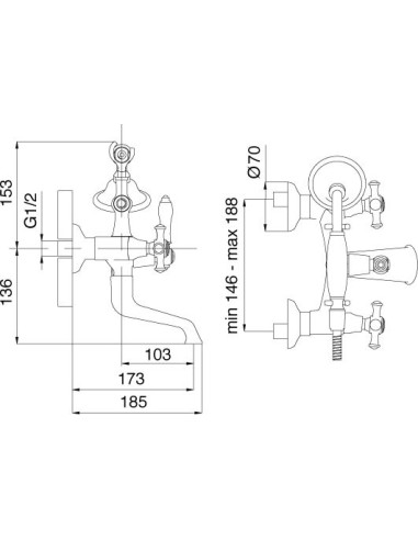 Treemme jaucējkrāns vannai ar dušu Old Italy...