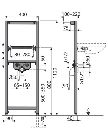 AlcaPlast iebūvējams izlietnes rāmis A104/1120
