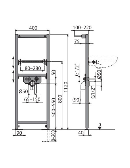 AlcaPlast iebūvējams izlietnes rāmis A104/1120