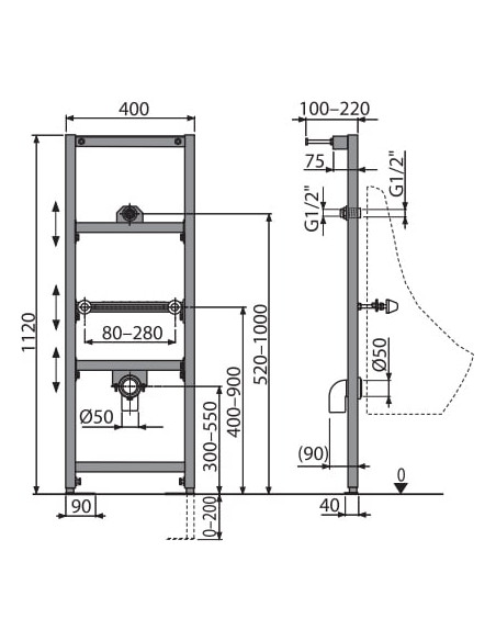 AlcaPlast iebūvējams pisuāra rāmis A107/1120