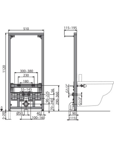 AlcaPlast iebūvējams bidē rāmis A105/1120