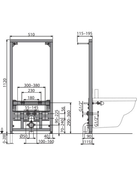AlcaPlast iebūvējams bidē rāmis A105/1120