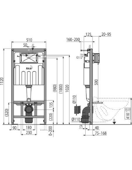 AlcaPlast iebūvējams wc poda rāmis Sadromodul AM101/1120