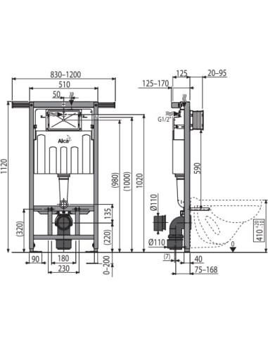AlcaPlast iebūvējams wc poda rāmis Jadromodul...