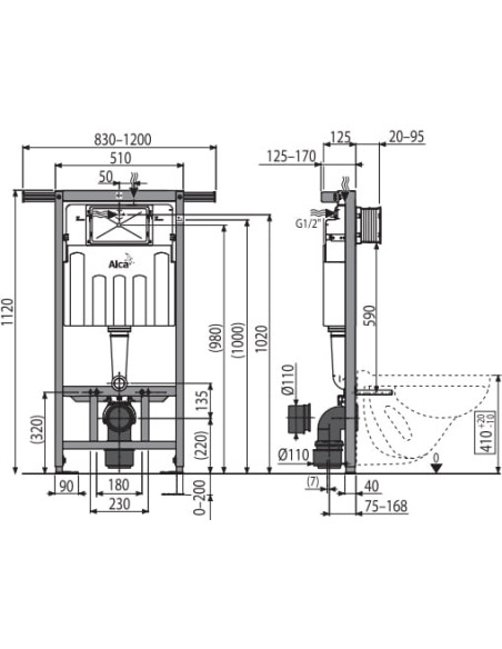 AlcaPlast iebūvējams wc poda rāmis Jadromodul AM102/1120