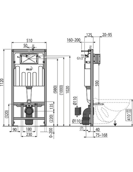 AlcaPlast iebūvējams wc poda rāmis Sadromodul AM101/1120 + M71 + M91