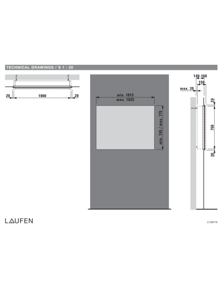 Laufen FRAME25 Spoguļa skapja uzstādīšanas rāmis un plāksne 100cm - 3