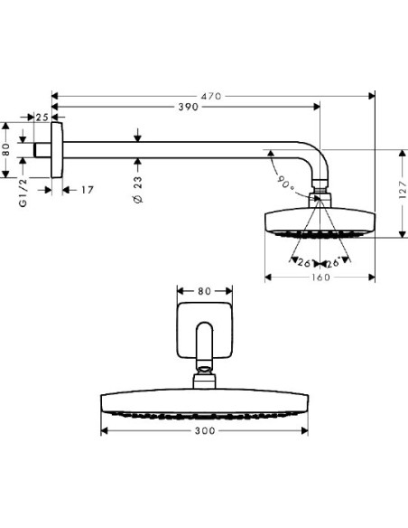 Hansgrohe augšējā duša Raindance Select E 300 2jet 27385400