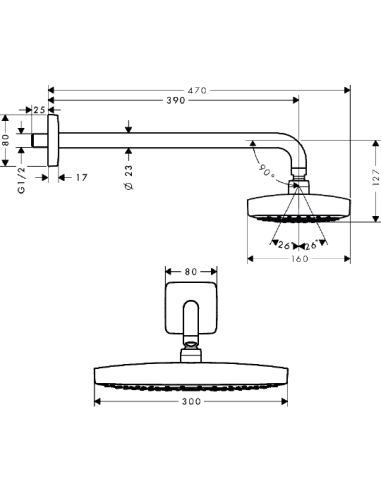 Hansgrohe augšējā duša Raindance Select E 300...