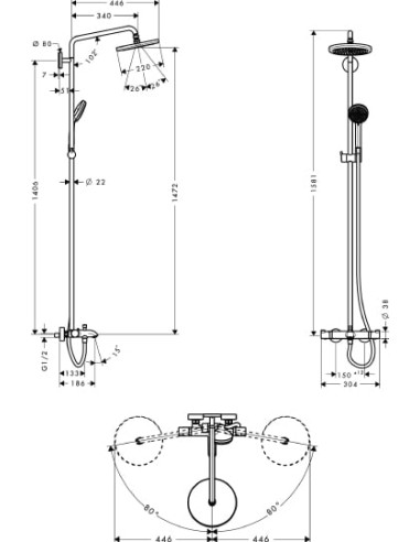 Hansgrohe dušas komplekts Croma 220 Showerpipe...