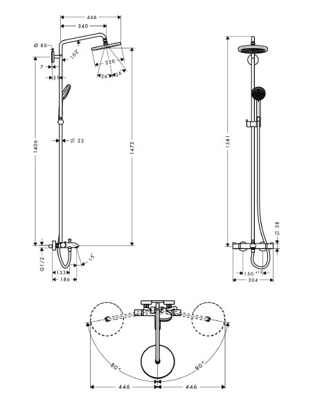 Hansgrohe dušas komplekts Croma 220 Showerpipe 27223000