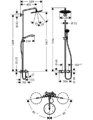 Hansgrohe dušas komplekts Croma Select 280 Air...