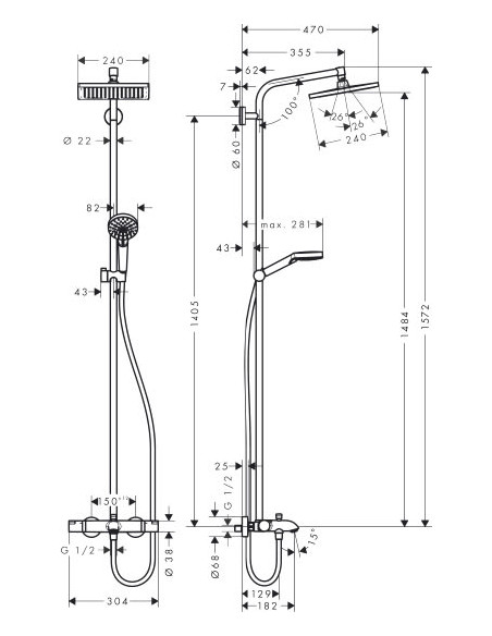 Hansgrohe dušas komplekts Crometta E 240 1jet Showerpipe  27298000