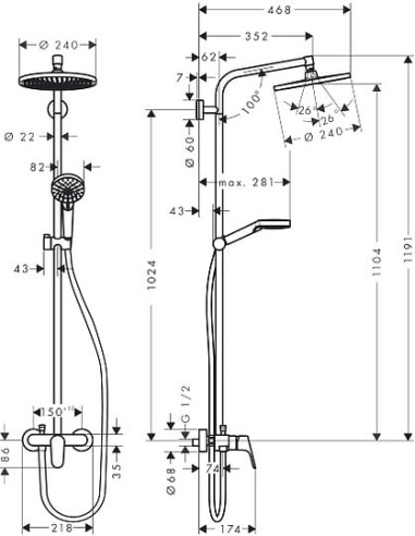 Hansgrohe dušas komplekts Crometta S 240 1jet...