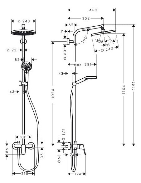 Hansgrohe dušas komplekts Crometta S 240 1jet Showerpipe EcoSmart 27269000