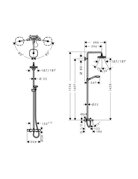 Hansgrohe dušas komplekts Croma Select E 180 2 jet