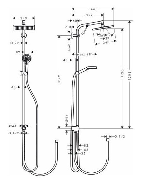 Hansgrohe dušas komplekts Crometta E 240 1jet Showerpipe Reno EcoSm 27289000