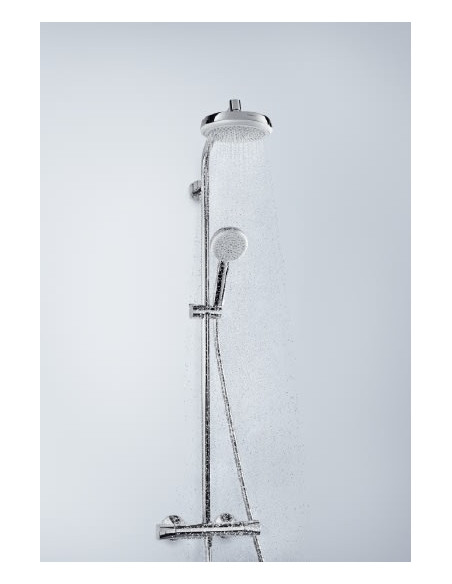 Crometta 160 1jet Showerpipe ar augšējo dušu, rokas dušas klausuli un termostatu, balts/hroms
