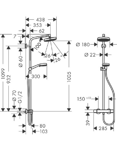 Crometta 160 1jet Showerpipe ar augšējo dušu,...