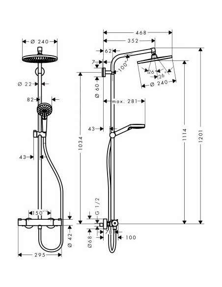 Hansgrohe dušas komplekts Crometta S 240 1jet Showerpipe EcoSmart 27268000