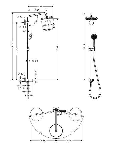 Hansgrohe dušas komplekts Croma 220 Showerpipe Reno 27224000 - 15 Hansgrohe dušas komplekts Croma 220 Showerpipe Reno 27224000 - 15