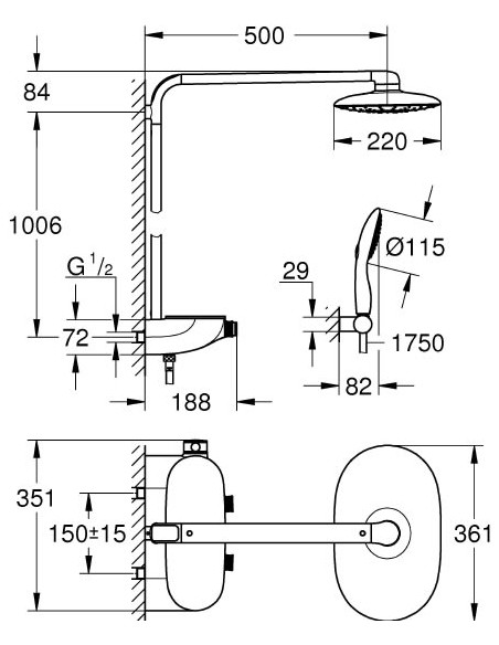 Grohe dušas komplekts Rainshower SmartControl Mono 26361000 - 9 Grohe dušas komplekts Rainshower SmartControl Mono 26361000 - 9