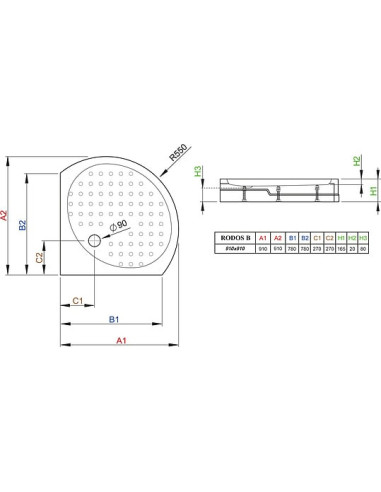 Radaway dušas paliktnis Rodos B900