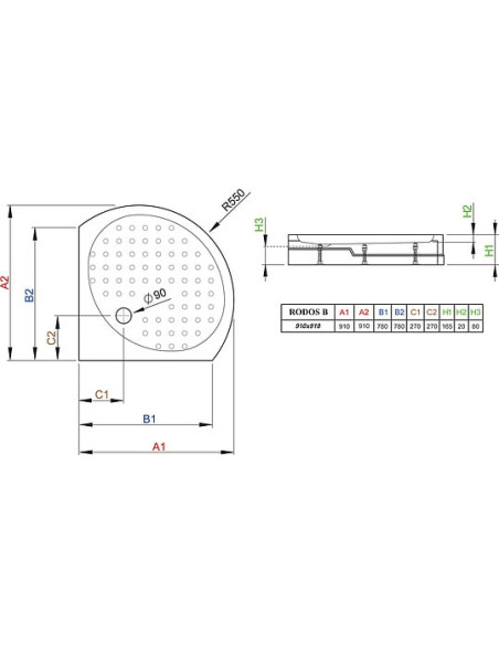 Radaway dušas paliktnis Rodos B900