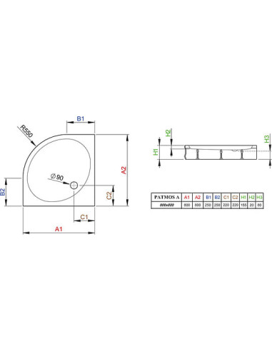 Radaway dušas paliktnis Patmos A800