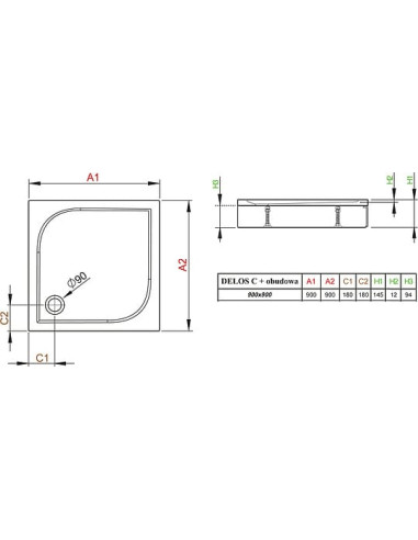Radaway dušas paliktnis Delos C900