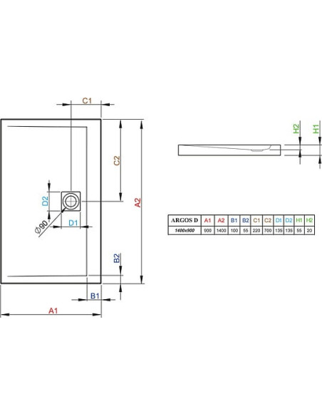 Radaway dušas paliktnis Argos D90x140